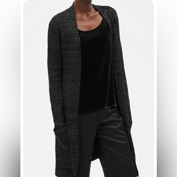 Eileen Fisher Sweaters - Eileen Fisher Long Black Sparkling Cardigan with Pockets Large